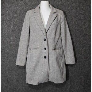 Banana Republic Car Coat Womens Small Light Gray Herringbone Wool Blend Top Coat